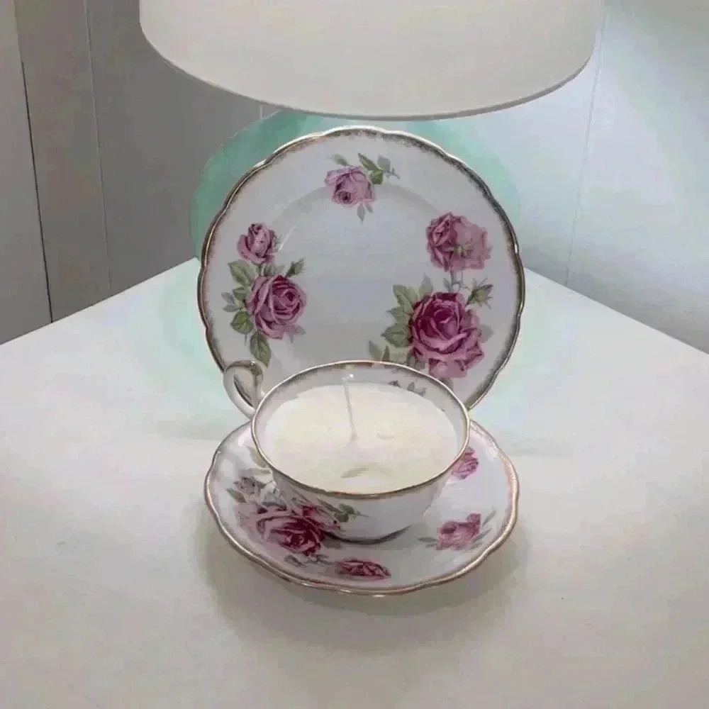 Royal Standard ‘Orleans Rose’ 3 Piece Porcelain Teacup, Saucer and Dessert plate